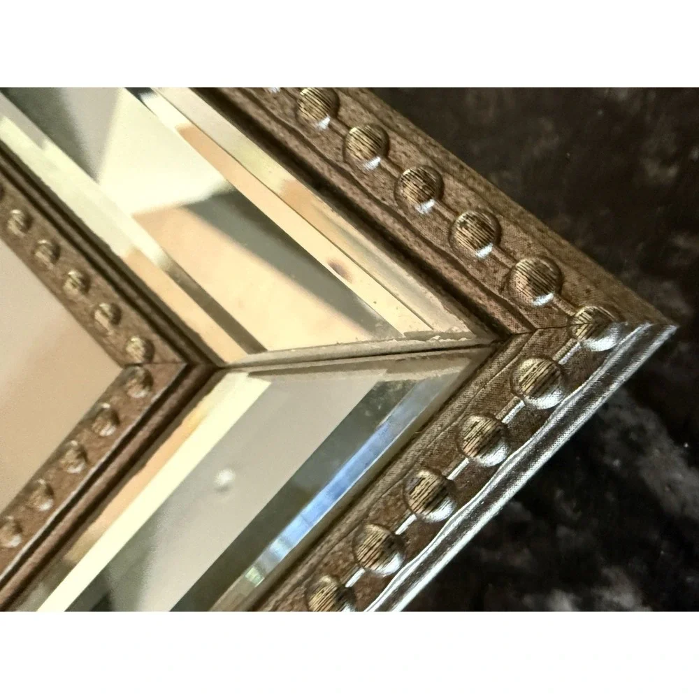 Mirrored 5x7 Photo Frame Beveled Glass Champagne Gold Beaded Trim Vintage Glam